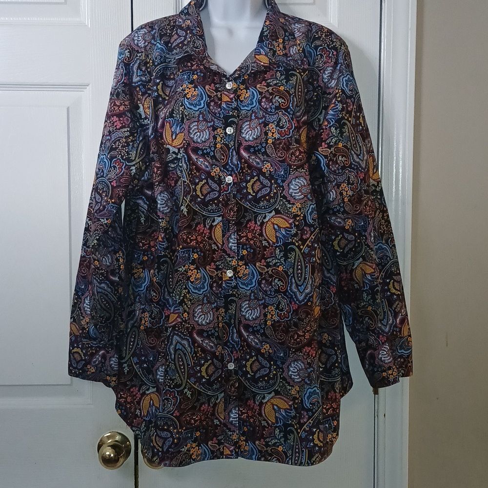Lands' End No Iron  Supima paisley button-down long sleeve shirt Sz 24W NWOT